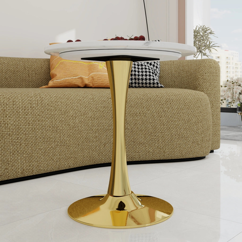 Tavolino rotondo con design minimalista in marmo artificiale oro bianco