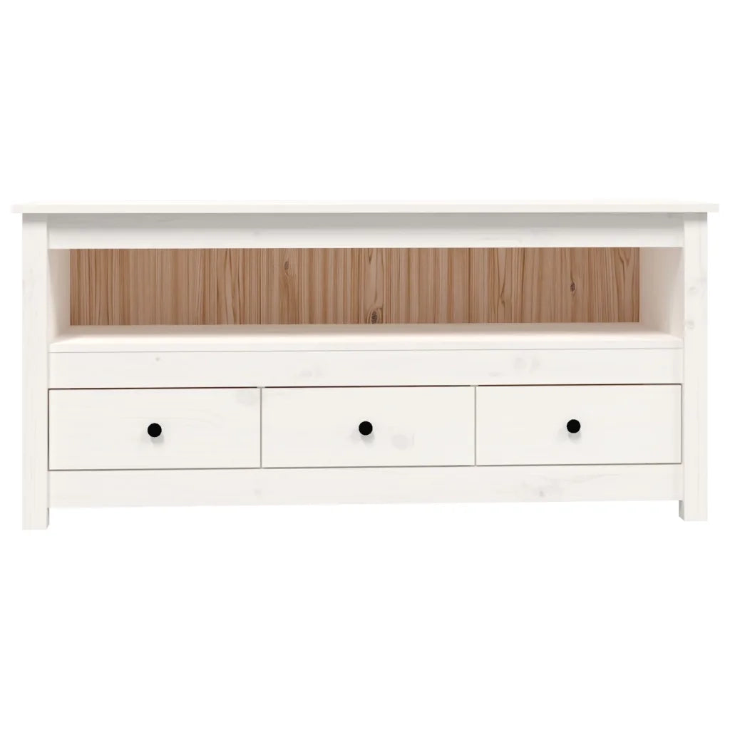 Mobile Porta TV Bianco 114x35x52 cm in Legno Massello di Pino