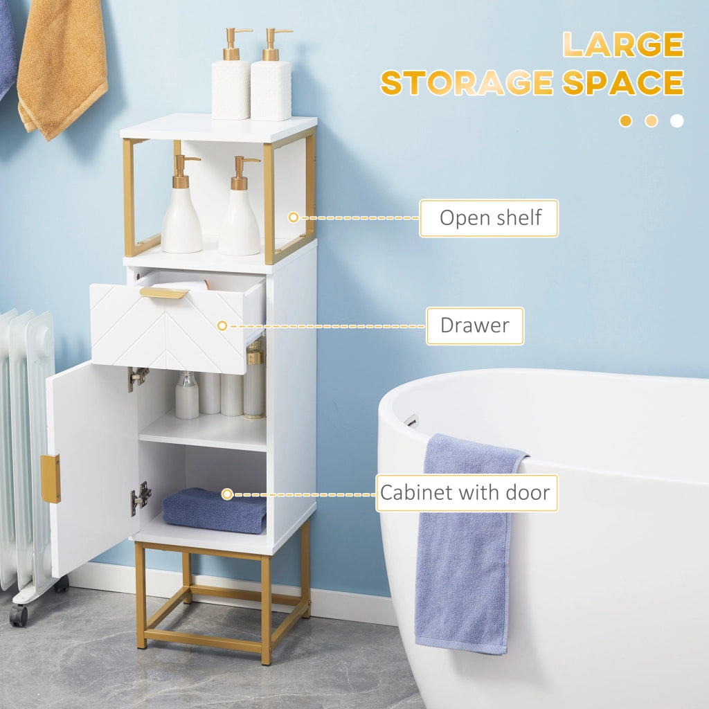 EasyComfort Mobile Colonna Bagno con Cassetto, Armadietto e Ripiano in Legno e Metallo, 30x30x105cm, Bianco