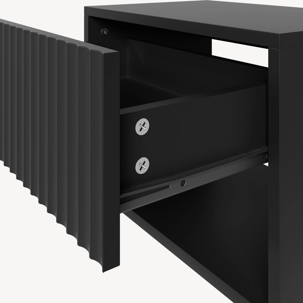 Comodino Sospeso da Parete Nand con Cassetto e Scomparto 42x30x30 cm Nero [en.casa]