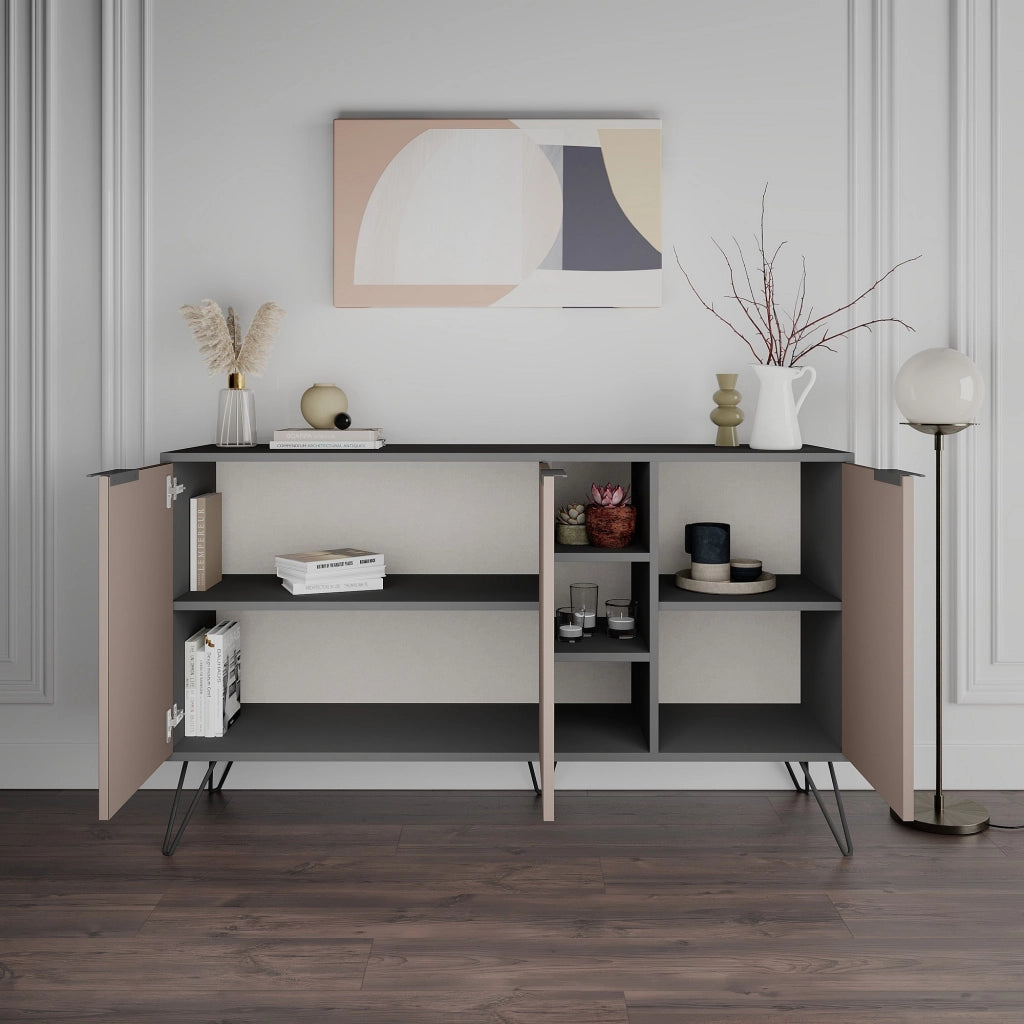Credenza in legno "Clara" - 142 x 36 x 83 cm - Marrone moka chiaro