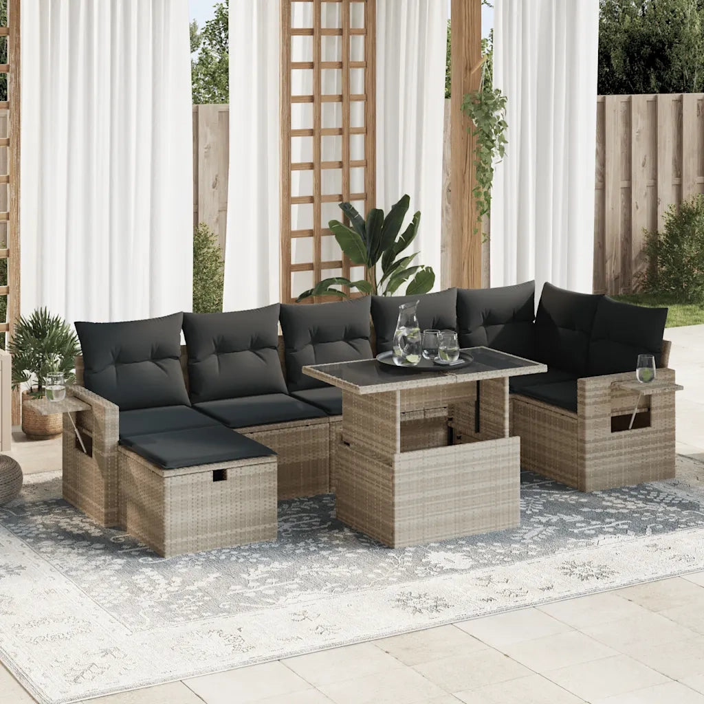 Set Divano da Giardino 8pz con Cuscini Grigio Chiaro Polyrattan 3327872