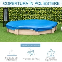 Sabbiera per Bambini con Sedili e Copertura, Età 3-8 Anni, 139.5x139.5x21.5cm, Colore Legno