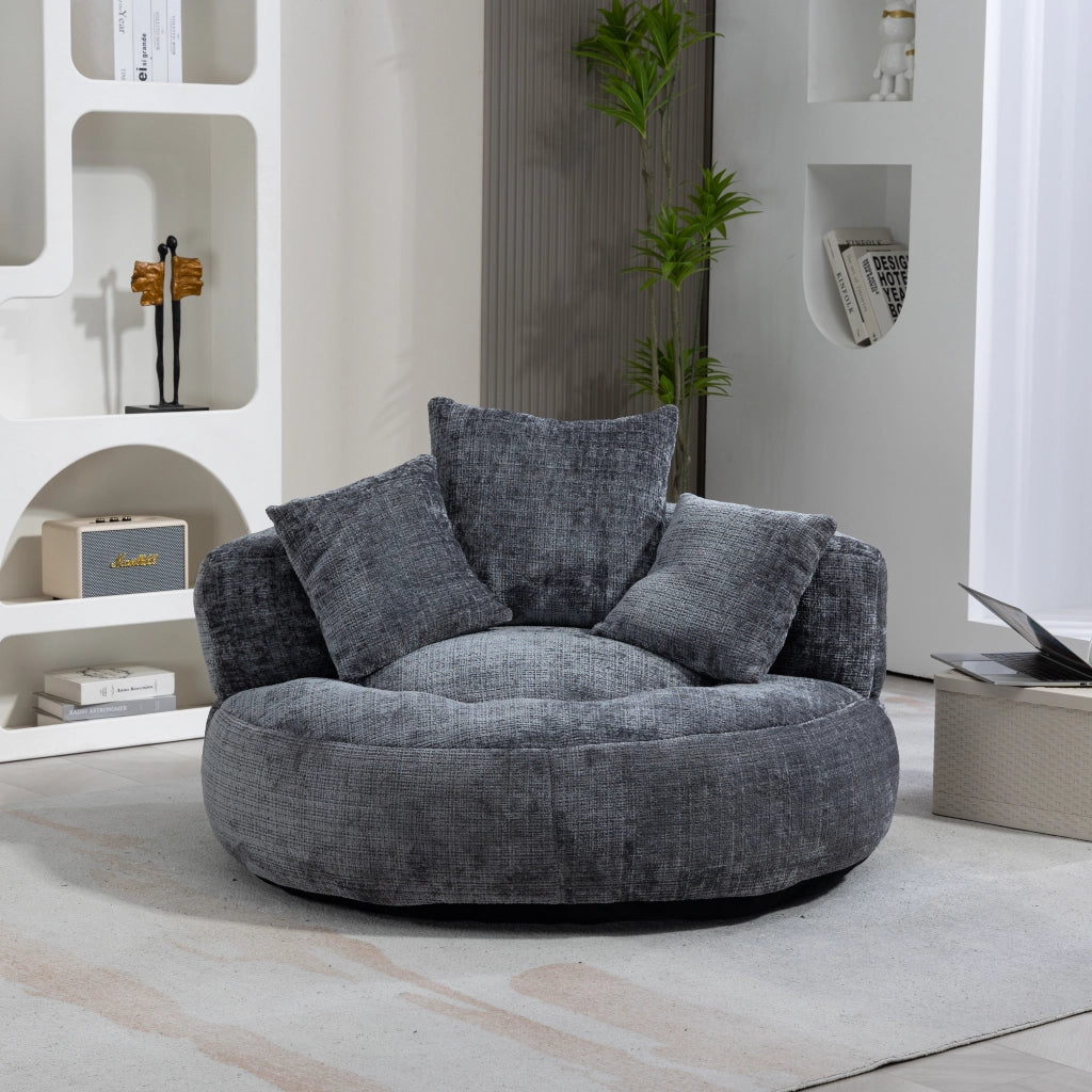 Poltrona Lazy Sofa in Chenille grigia, seduta ergonomica con schienale avvolgente, senza montaggio