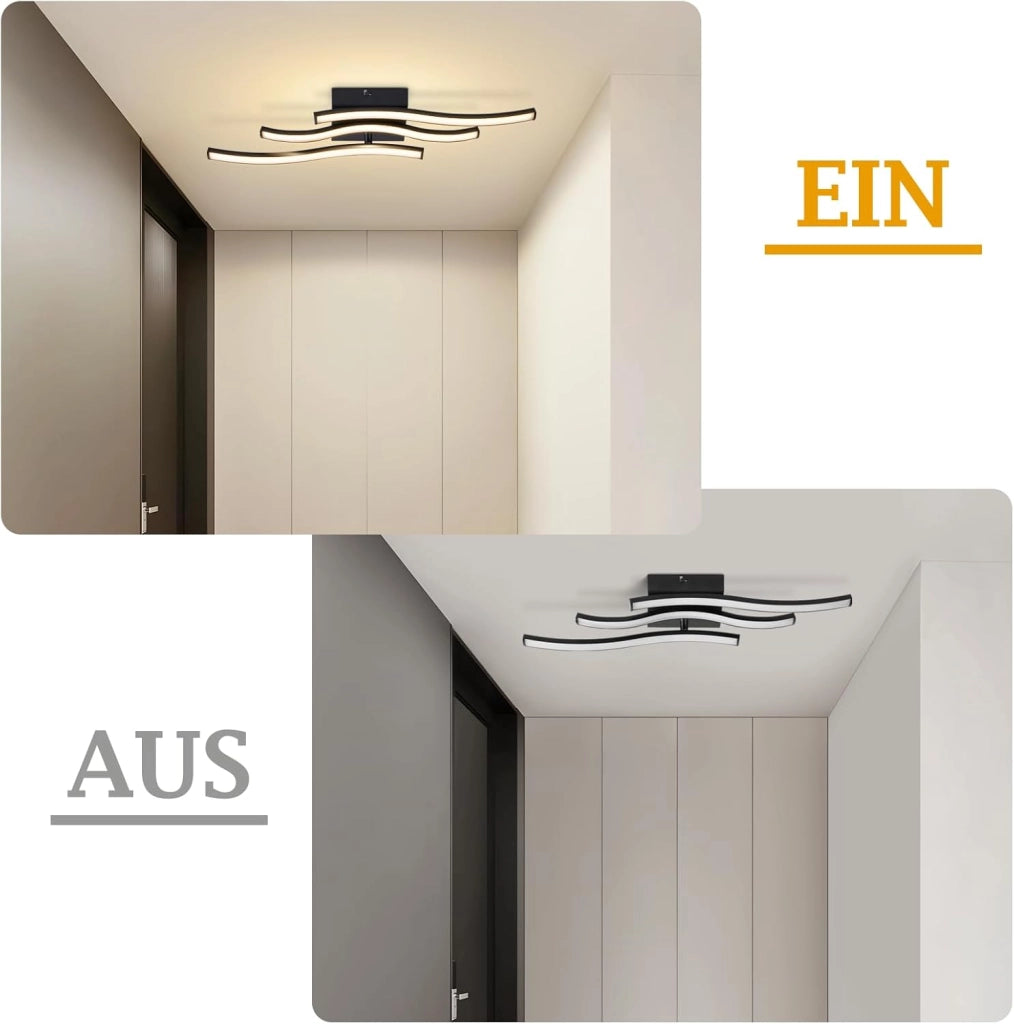 ZMH Lampada da soffitto plafoniera LED 18W nera moderna design ondulato per cucina soggiorno corridoio