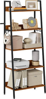 Libreria Metallica 5 Livelli, Scaffale Verticale Salvaspazio per Studio, Soggiorno e Cucina, 36x64x171 cm, Legno Vintage + Nero
