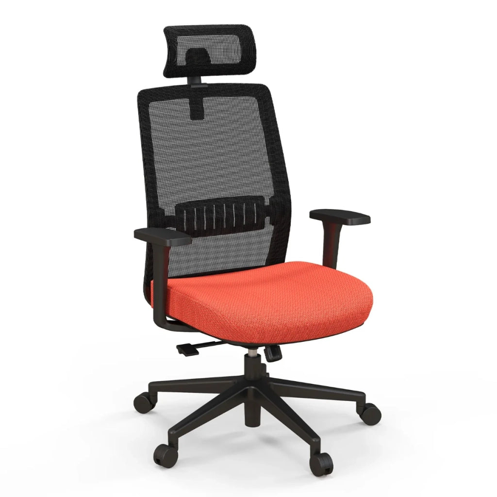 Sedia da ufficio ergonomica regolabile in altezza 60 x 65 x 116-126 cm con supporto lombare e poggiatesta moderno in poliestere nero e arancione 20_0020939