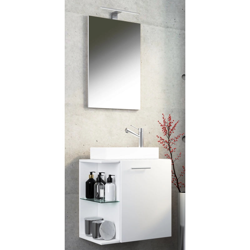 Oasi di Ezooza Mobile Sospeso con lavabo in ceramica di alta qualità e specchio, Bianco/Bianco , lavabo Bianco