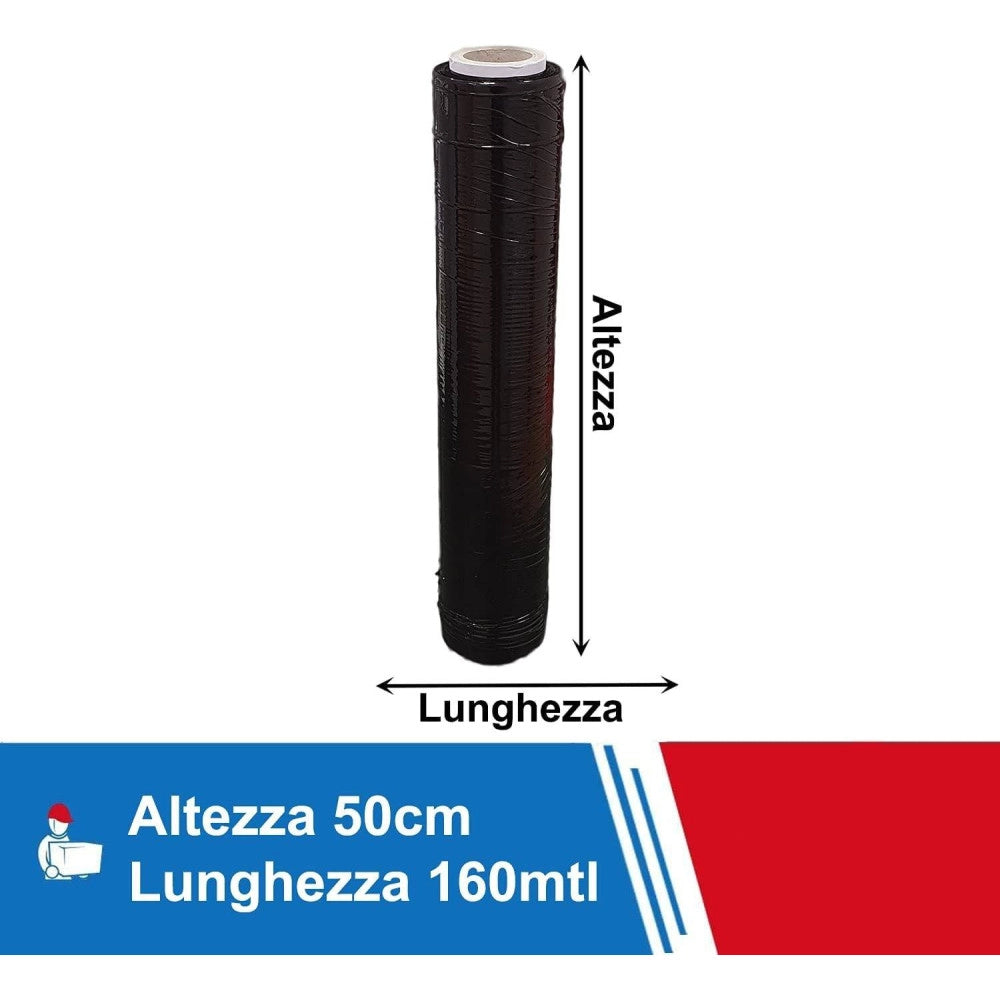 Trade Shop - Film Estensibile Pellicola Nera Rotolo Manuale Per Imballaggi 160mx23myx50cm -