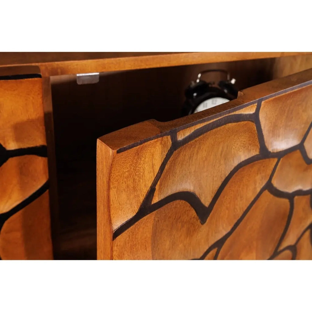 Buffet TERRAKAN 180 cm – Legno Massiccio di Mango Marrone – Facciata Scultorea 3D