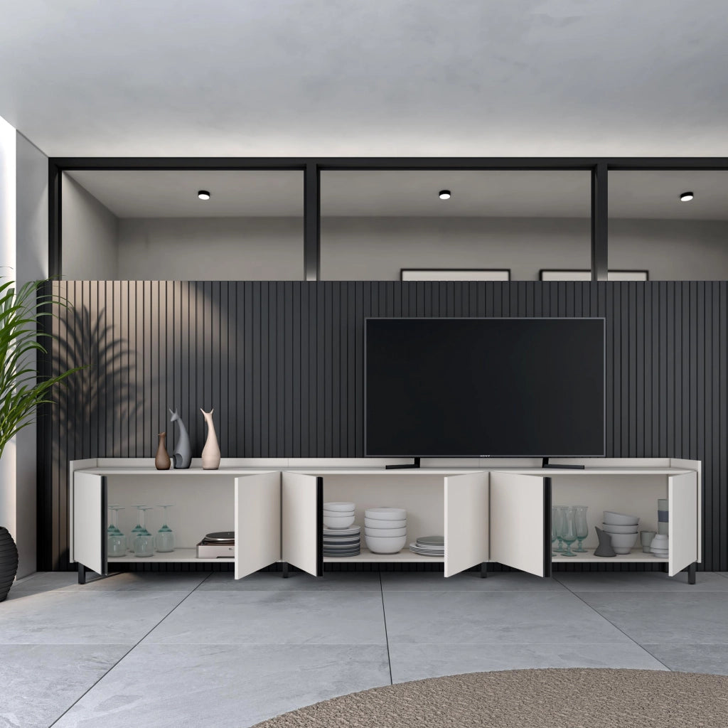 Mobile TV Soggiorno, 309x61x35 cm, Per TV fino a 80", Design industriale, Beige