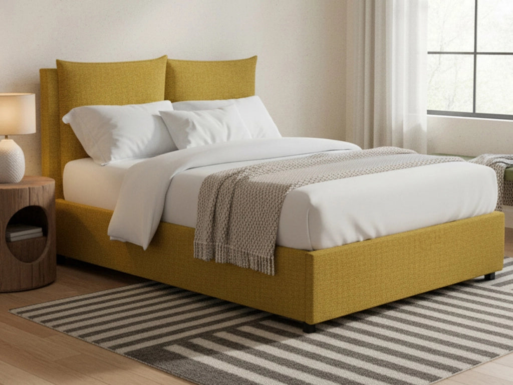 Liskeard, Letto Matrimoniale Sfoderabile Made in Italy, Giallo Ocra