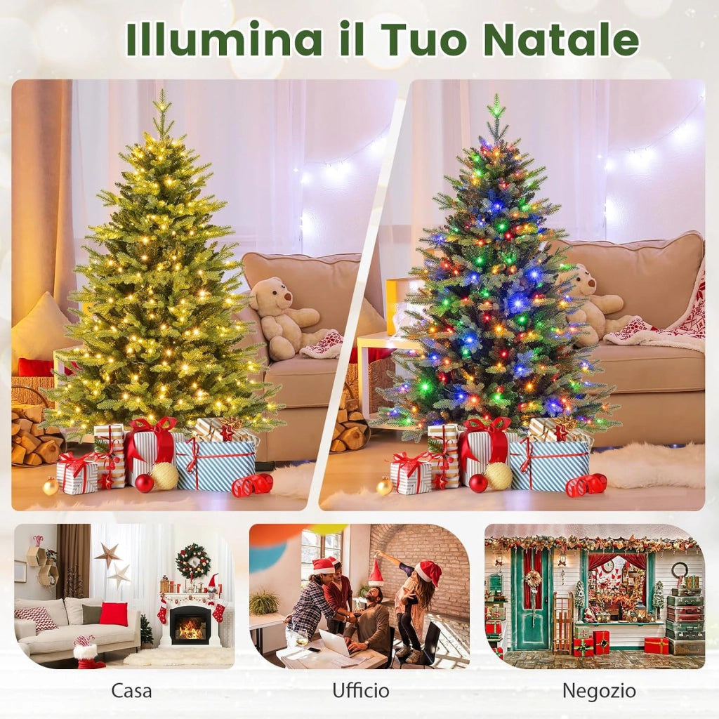 Albero di Natale 150 cm, Albero di Natale Pre-illuminato on Cerniera con 250 Luci a LED Multicolori e Bianco Caldo, 11 Modalità di Illuminazione, 844 Rami (150 CM)