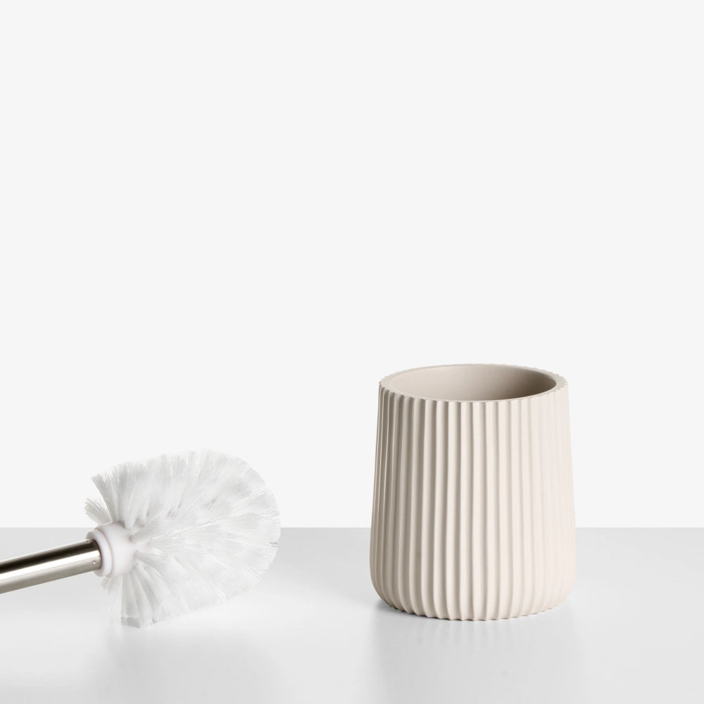 Set accessori bagno 5 pezzi portasapone, dispenser, porta scopino, bicchiere, porta spazzolini beige
