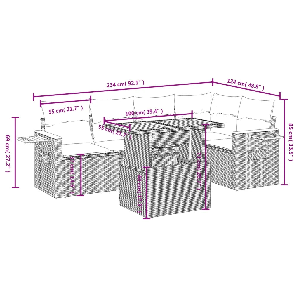 Set Divano da Giardino 6 pz con Cuscini Grigio in Polyrattan 3273510
