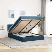 Struttura Letto Pouf con Materasso Blu 140x200cm in Velluto