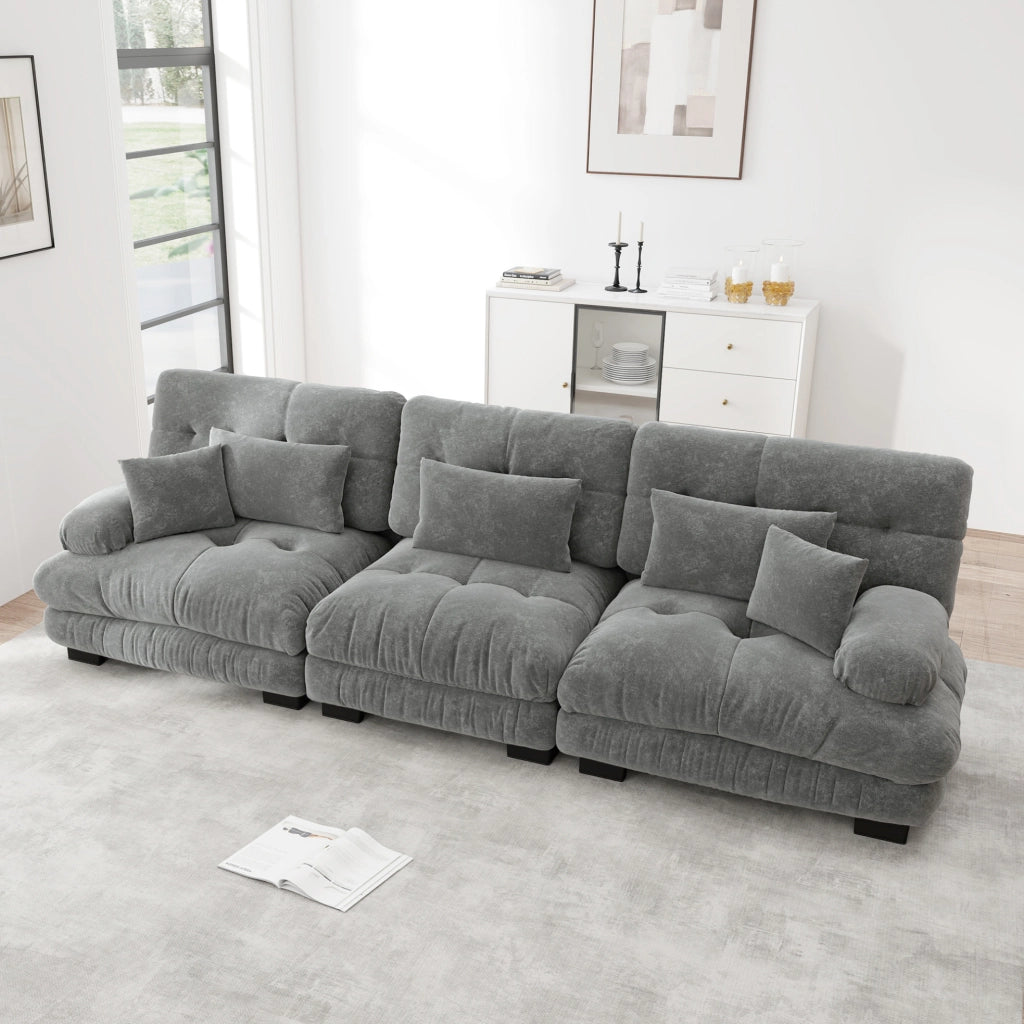 Divano modulare con seduta profonda in chenille grigio