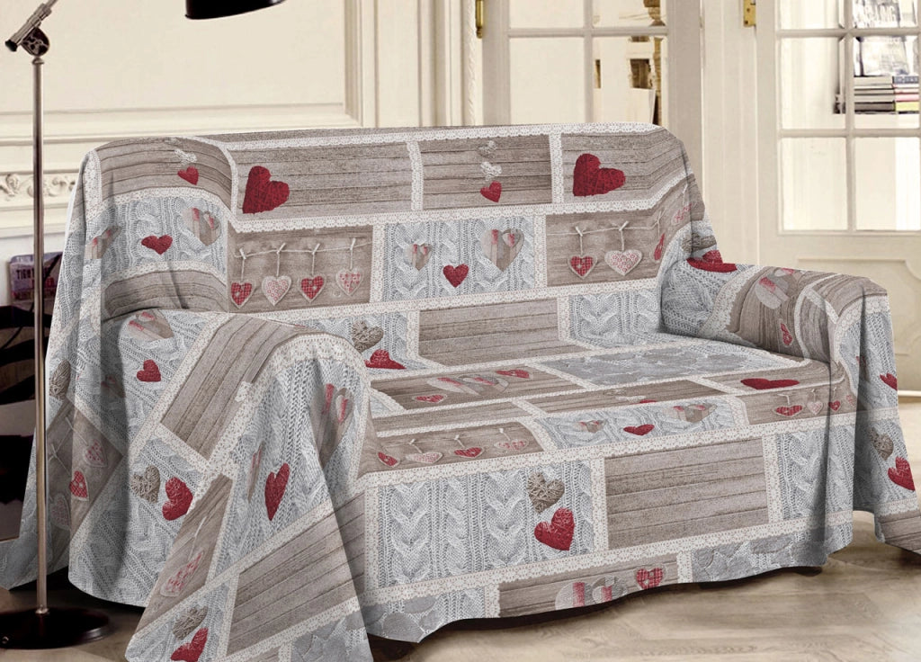 Telo Arredo Multiuso Linea Pensieri Delicati In 100% Cotone Disegno Shabby Love - Singolo - Rosso