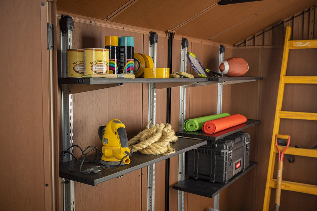 Scaffalatura 3 Ripiani per Casetta da Giardino 97x30 cm Altezza Regolabile Struttura in Metallo Keter Shelving Kit 100