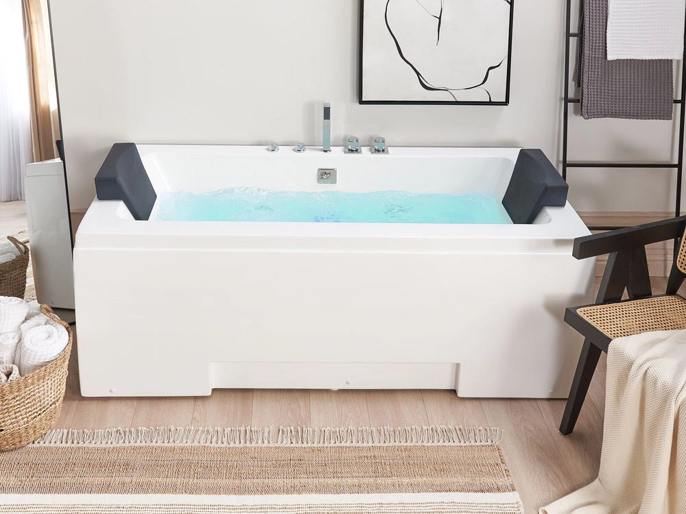 Vasca Idromassaggio Bianco Sanitario 150 x 75 cm Rettangolare Doppio 157 x 85 cm Funzione Massaggio Poggiatesta Design Moderno