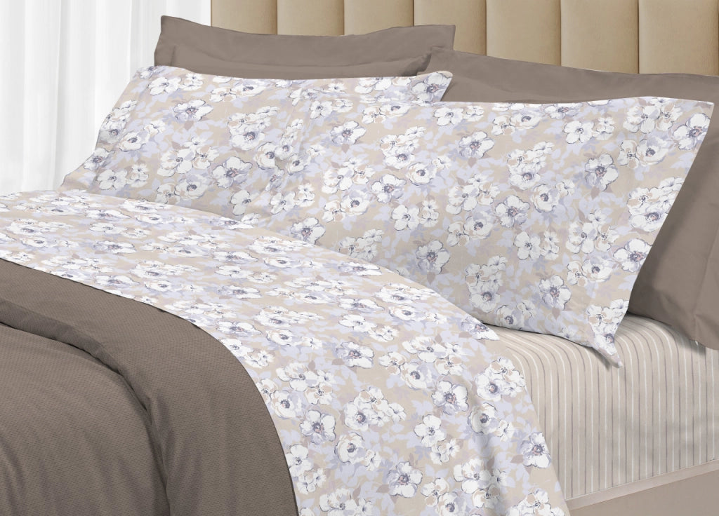 Completo Lenzuola Letto 100% Cotone Italy 3027 Disegno Indie - Piazza E Mezza - Beige