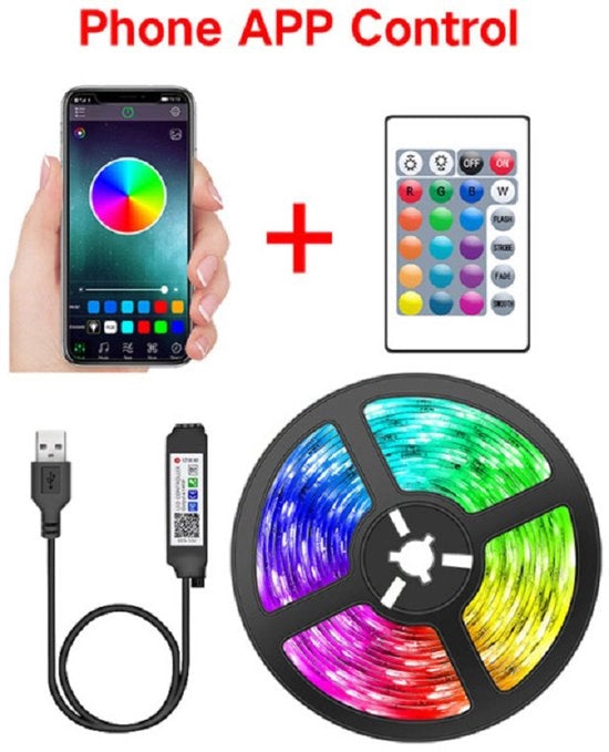 Luminaria RGB a LED 10 met 30 LED/m, alimentazione 12V, controllo APP e remoto con sincronizzazione musicale e orologio - adatto per camera da letto, camera da gioco, feste e vacanze.