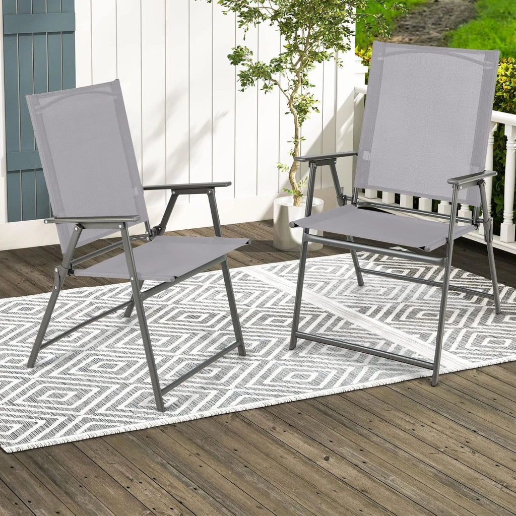 Set di 2 sedie da giardino portatili con schienale alto, sedia da esterno pieghevole con serratura di sicurezza, carico di 150 kg, per terrazza, balcone, spiaggia, feste (grigio, set di 2)