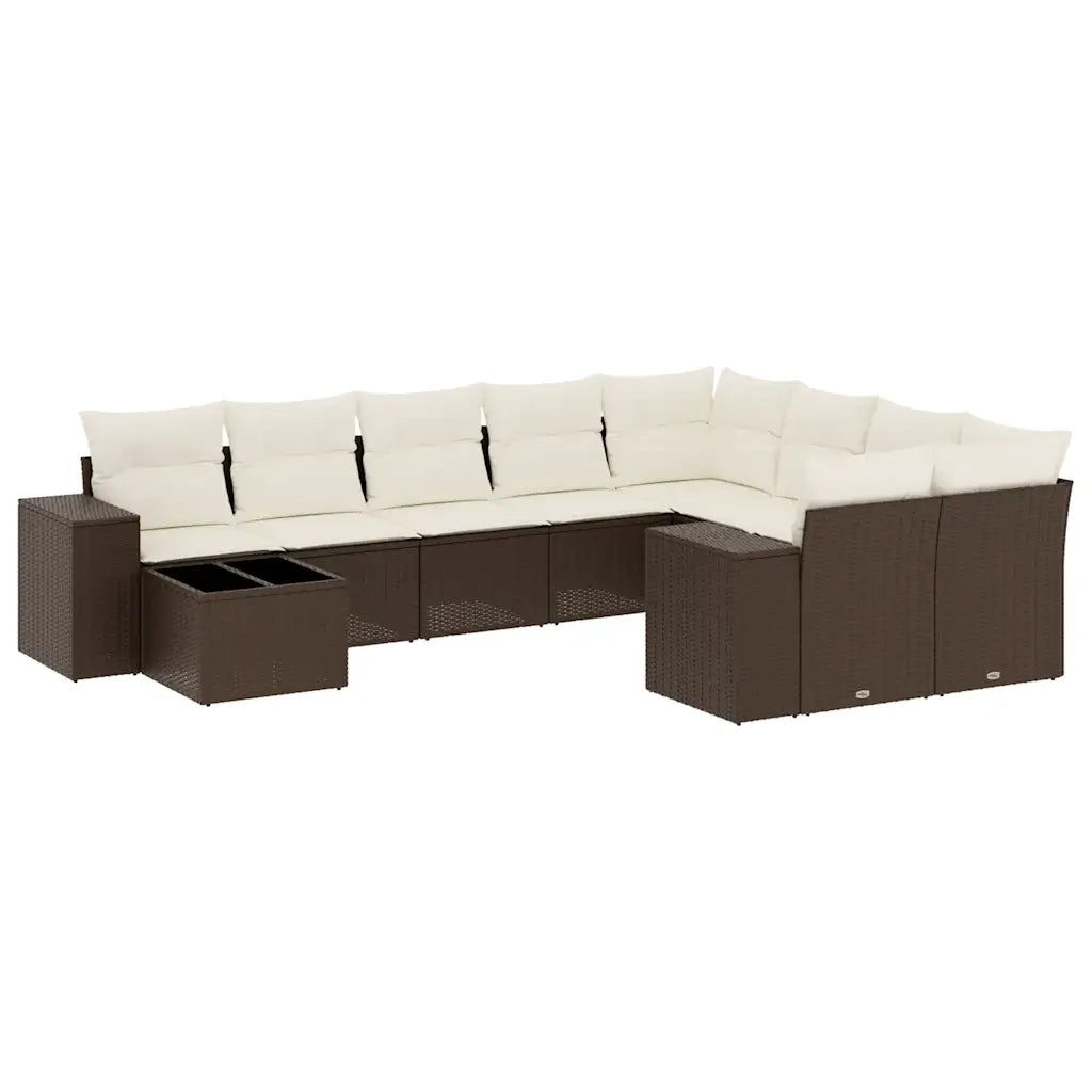 vidaXL Set Divani da Giardino 10pz con Cuscini in Polyrattan Marrone