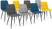 Set di 8 sedie MILA in velluto misto blu x2, grigio scuro x2, grigio chiaro x2, giallo x2