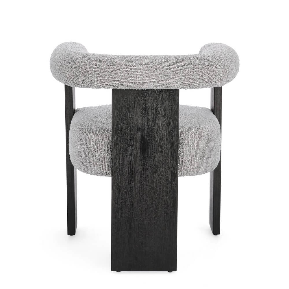 Sedia con Braccioli in Tessuto Bouclé e Struttura in Legno Nero - GORDON