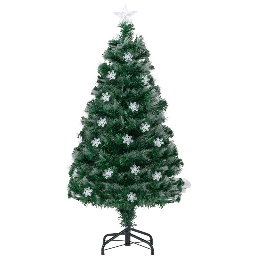 Albero di natale artificiale preilluminato con 8 modalit¨¤ di illuminazione-Albero di natale in fibra ottica con base in metallo pieghevole da 120 cm