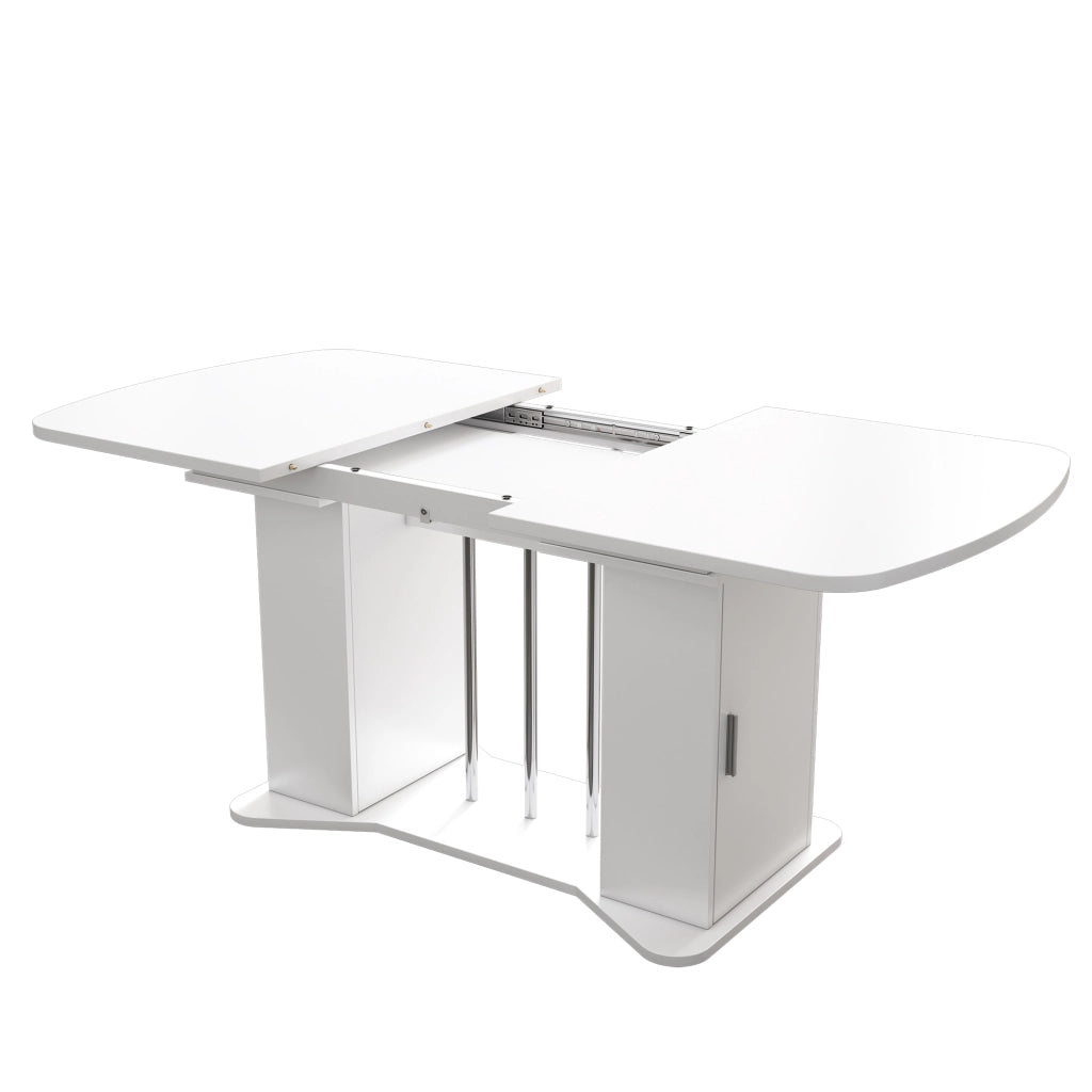 Tavolo da pranzo allungabile con 1 vano contenitore; stile classico; per sala da pranzo; bianco