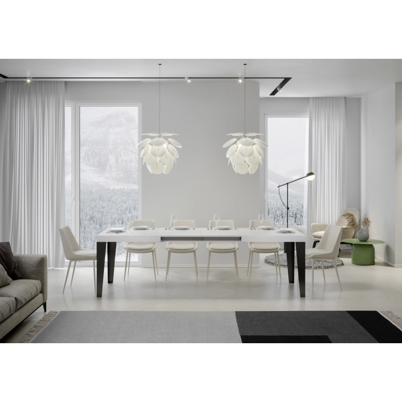 Tavolo allungabile 90x180/440 cm Flame telaio Antracite - Bianco Frassino