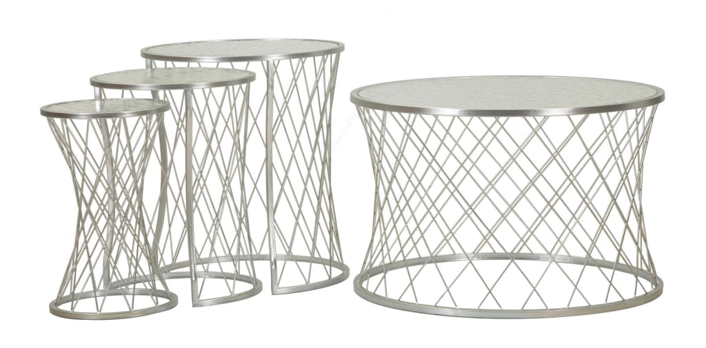 TAVOLINETTI NOAH SILVER SET 4 PZ CM Ø 70X45-47X54,5-36x50-28x45
