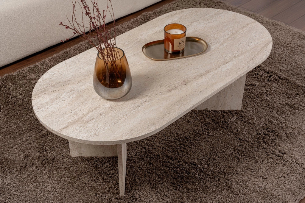 Tavolino da caffè in legno "Sabbia" - 60 x 119 x 40 cm - Travertino