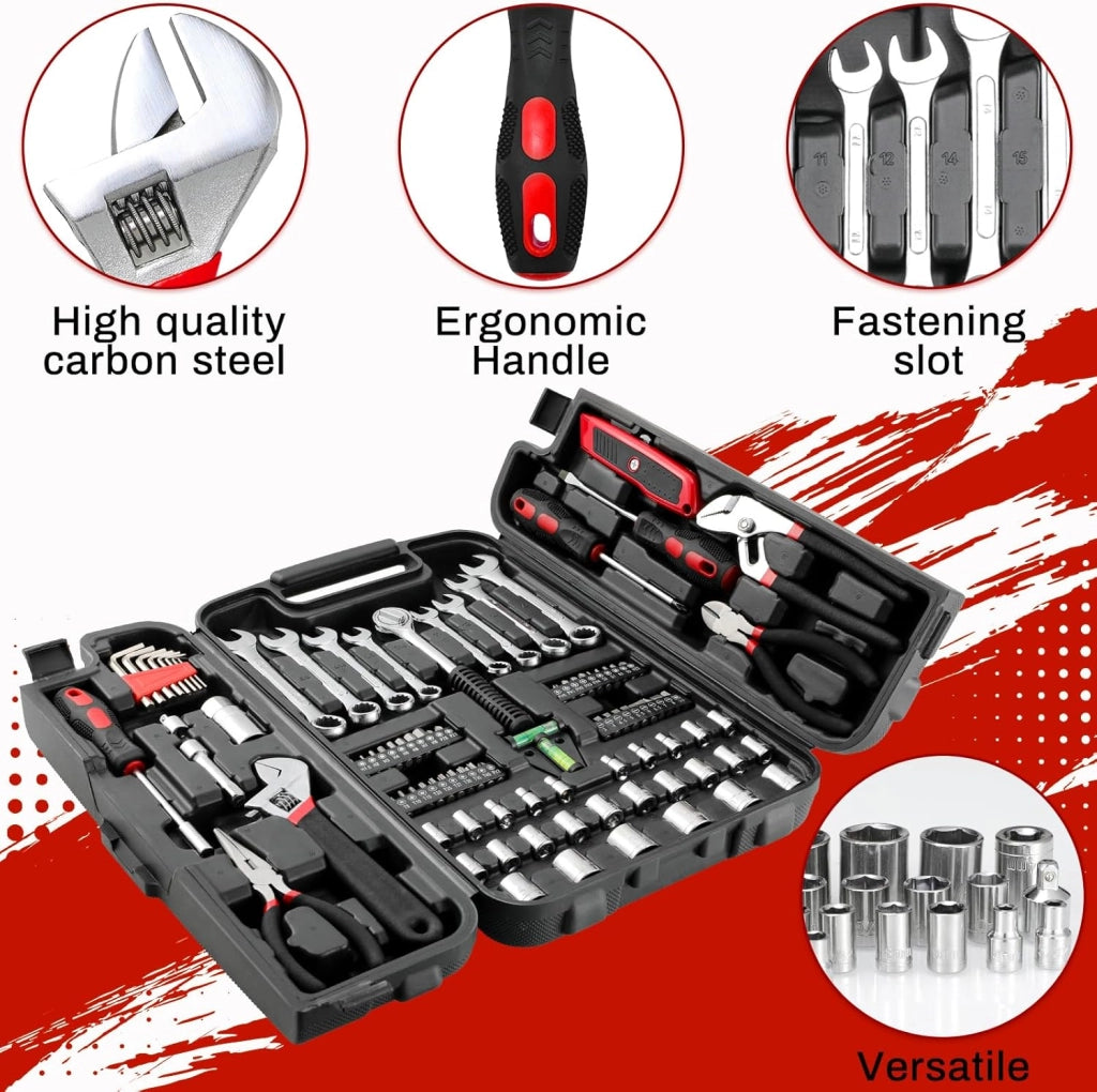Cassetta Attrezzi Completa 95 pezzi Set Attrezzi, Valigia Utensili Portatile con Custodia in Plastica, Kit di attrezzi per Riparazioni Quotidiane di Casa Ufficio Auto