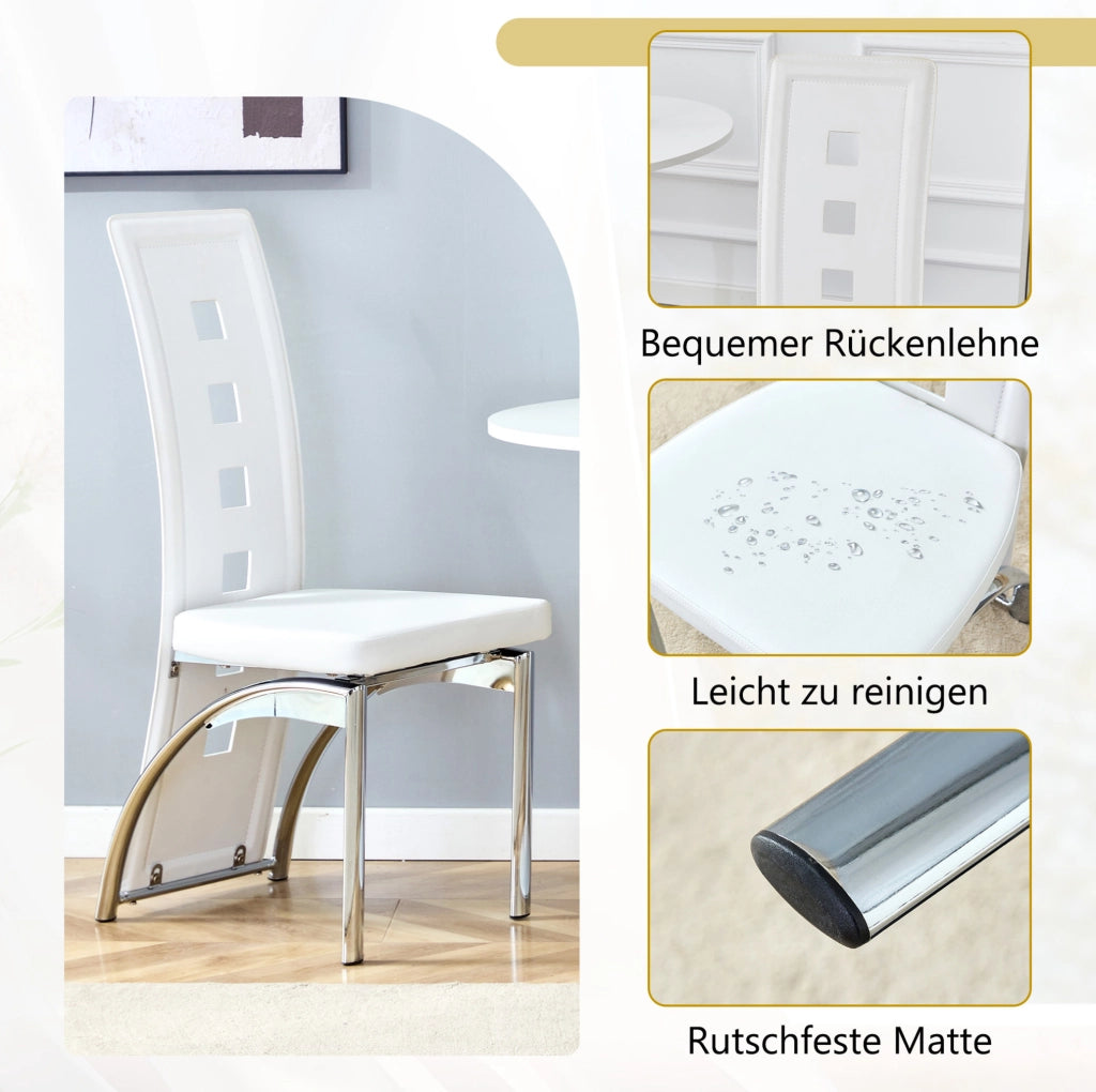 Set 2 sedie da pranzo con schienale traforato geometrico; 102;5 cm; PU bianco e metallo argento