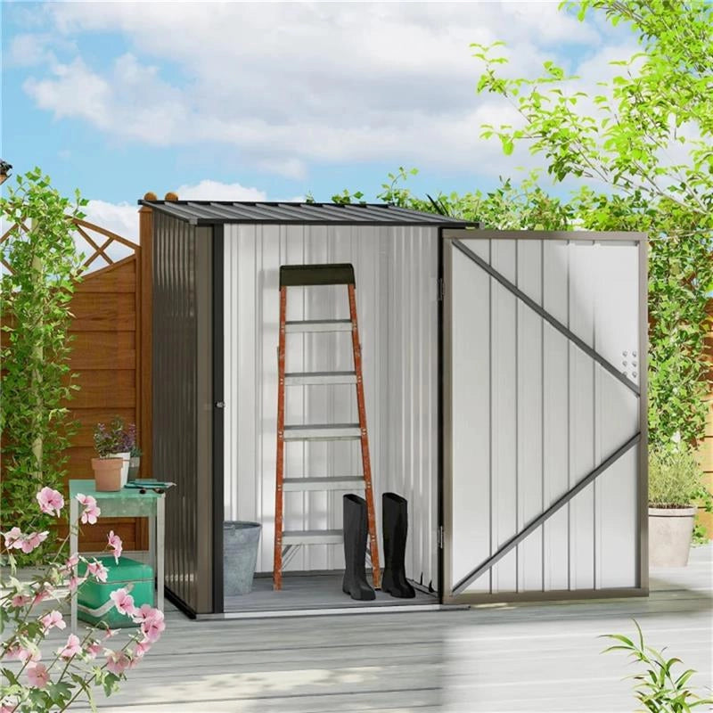 CASETTA DA GIARDINO PORTA ATTREZZI IN ACCIAIO GALVANIZZATO E PORTA, 100X103X160CM, MARRONE
