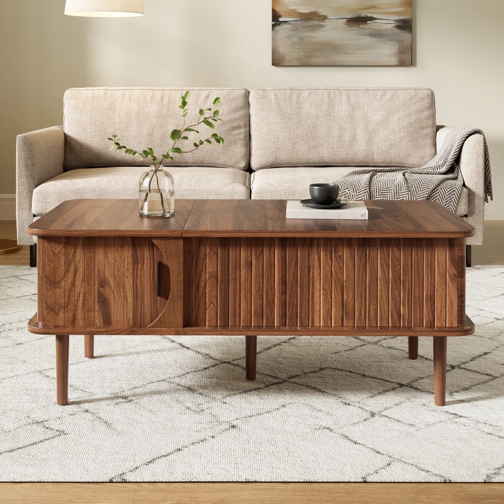 Tavolino da caffè 100x48x55.5 cm con piano sollevabile in MDF noce