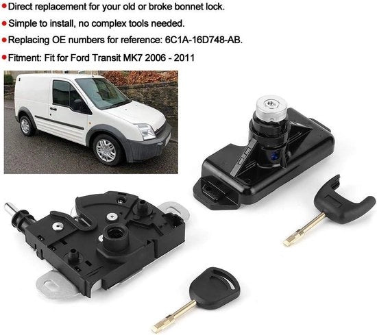 Impermeabilizzatore del cofano motore - 6C1A-16D748-AB - Con 2 chiavi - Adatto per Transit MK7 2006-2011