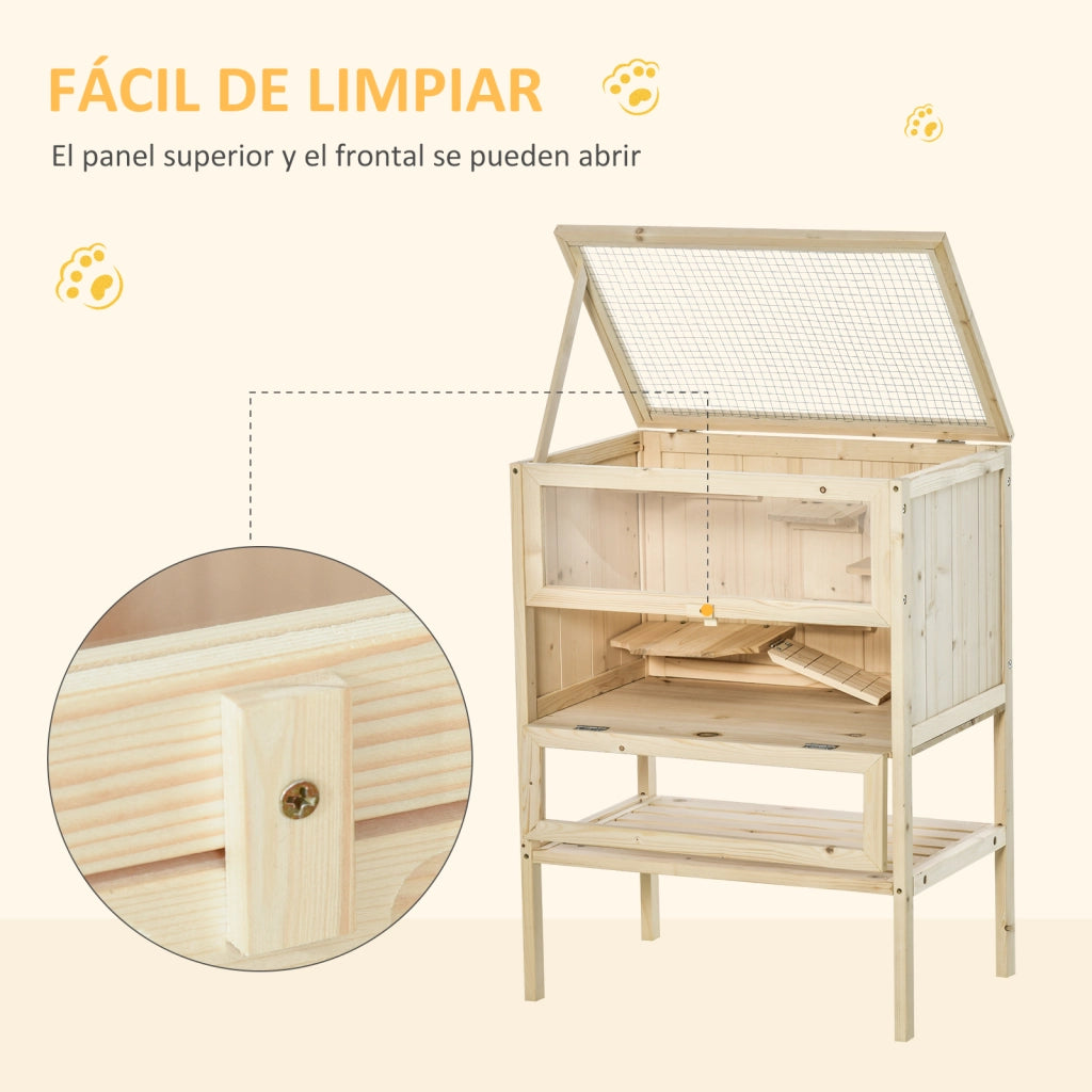Casetta per Criceti e Topi con 5 Piattaforme ¨C zephmum ¨C Legno Naturale 60x40x80 cm