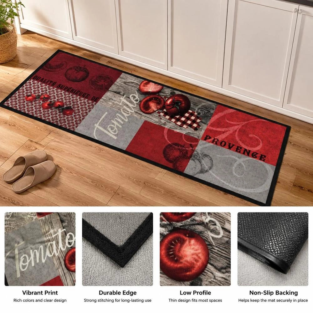 Washable Kitchen Floor Mat, Tomato Design, 60x180 Cm