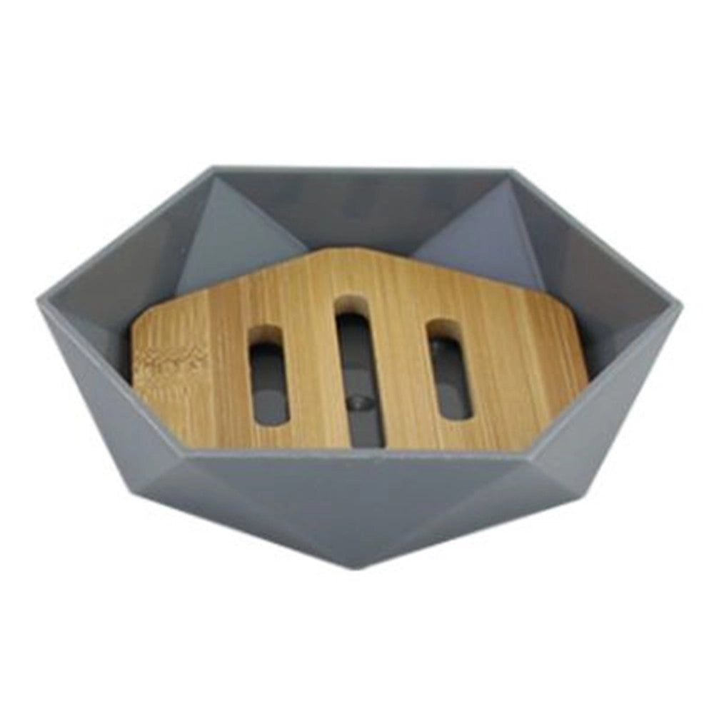 Trade Shop - Piattino Porta Sapone Saponetta Forma Esagonale Geometrico Grigio Legno Da Bagno 10848 -