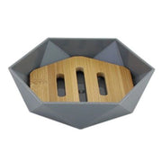 Trade Shop - Piattino Porta Sapone Saponetta Forma Esagonale Geometrico Grigio Legno Da Bagno 10848 -