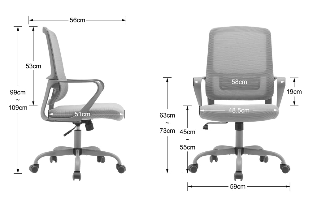 Sedia studio Hispanohogar regolabile in altezza tessuto e rete grigio 109x59x56