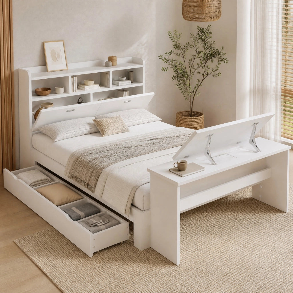 Letto singolo 140x200 cm con scrivania pieghevole e cassetto