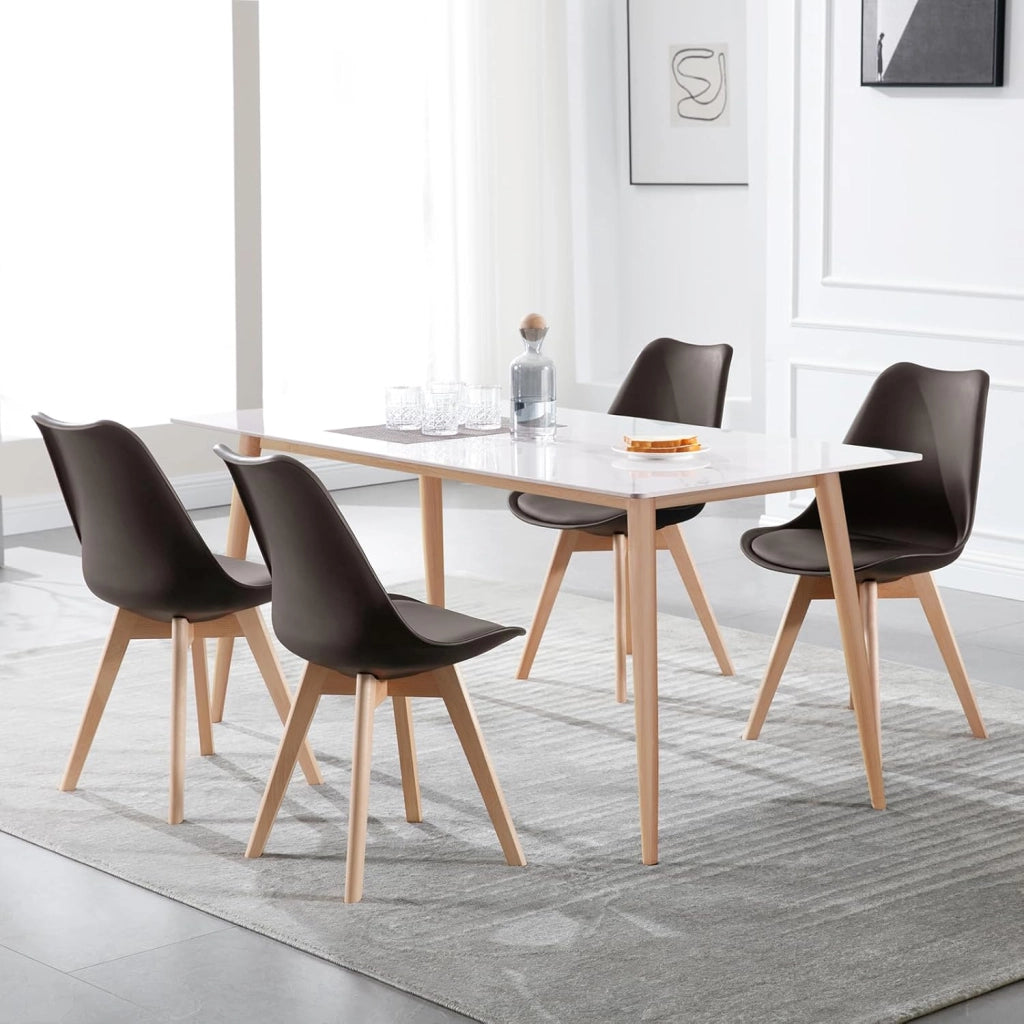 Sedie da Pranzo Set di 2, Sedie da Cucina con Imbottite Moderne, per Sala Pranzo, in Legno Massello e Pelle Sintetica, Capacità di Carico 150 kg, Moderne, BH29br-2