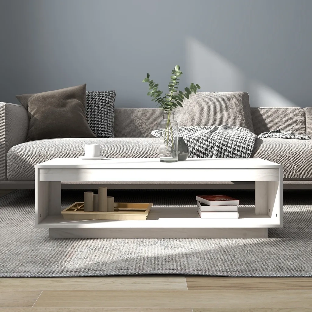 Tavolino da Salotto Bianco 110x50x33,5cm Legno Massello di Pino cod mxl 52577