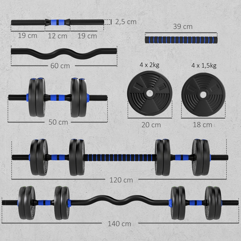 Kit di manubri regolabili 15 kg 3 in 1 ¨C zephmum ¨C nero