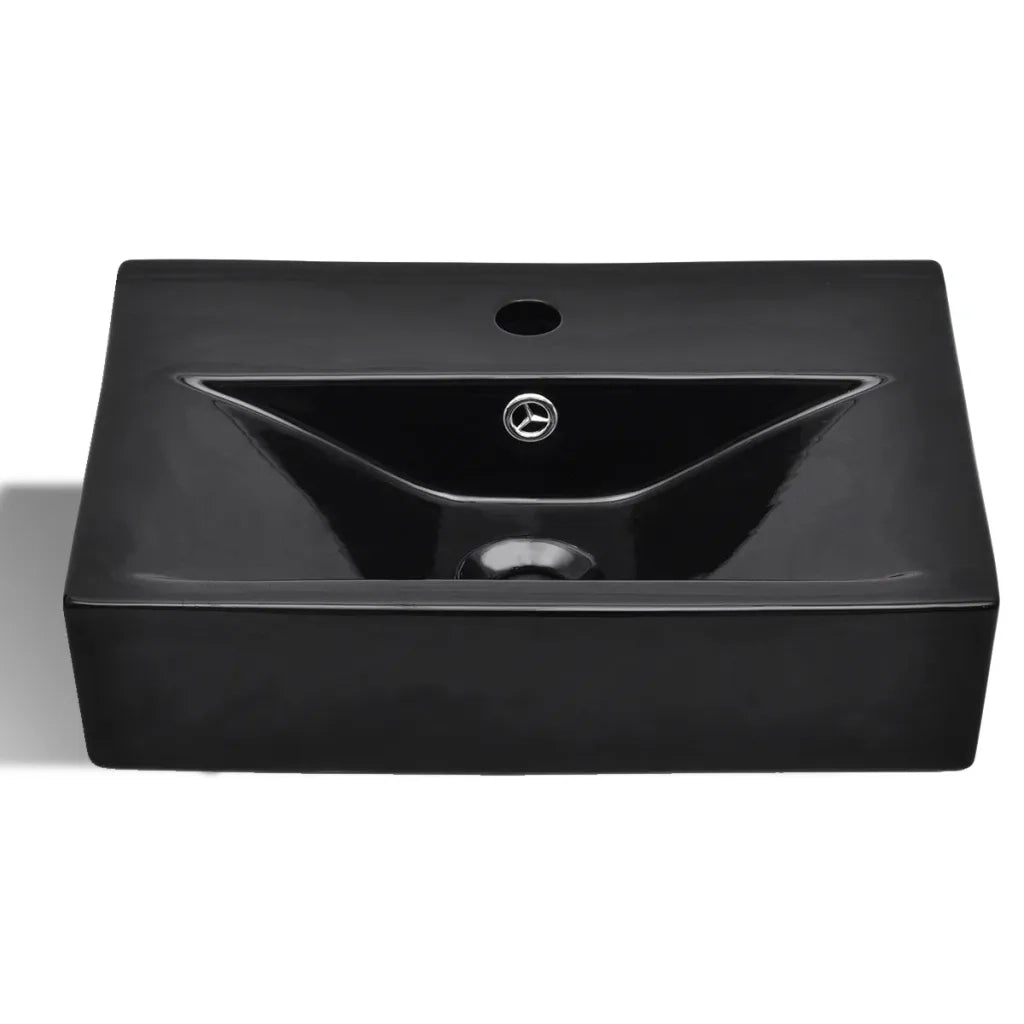 Lavandino-Lavabo-Lavello Bagno Ceramica Nera Rettangolare e Foro di Trabocco